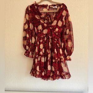 Floral Ruffle Dress in Red and Cream